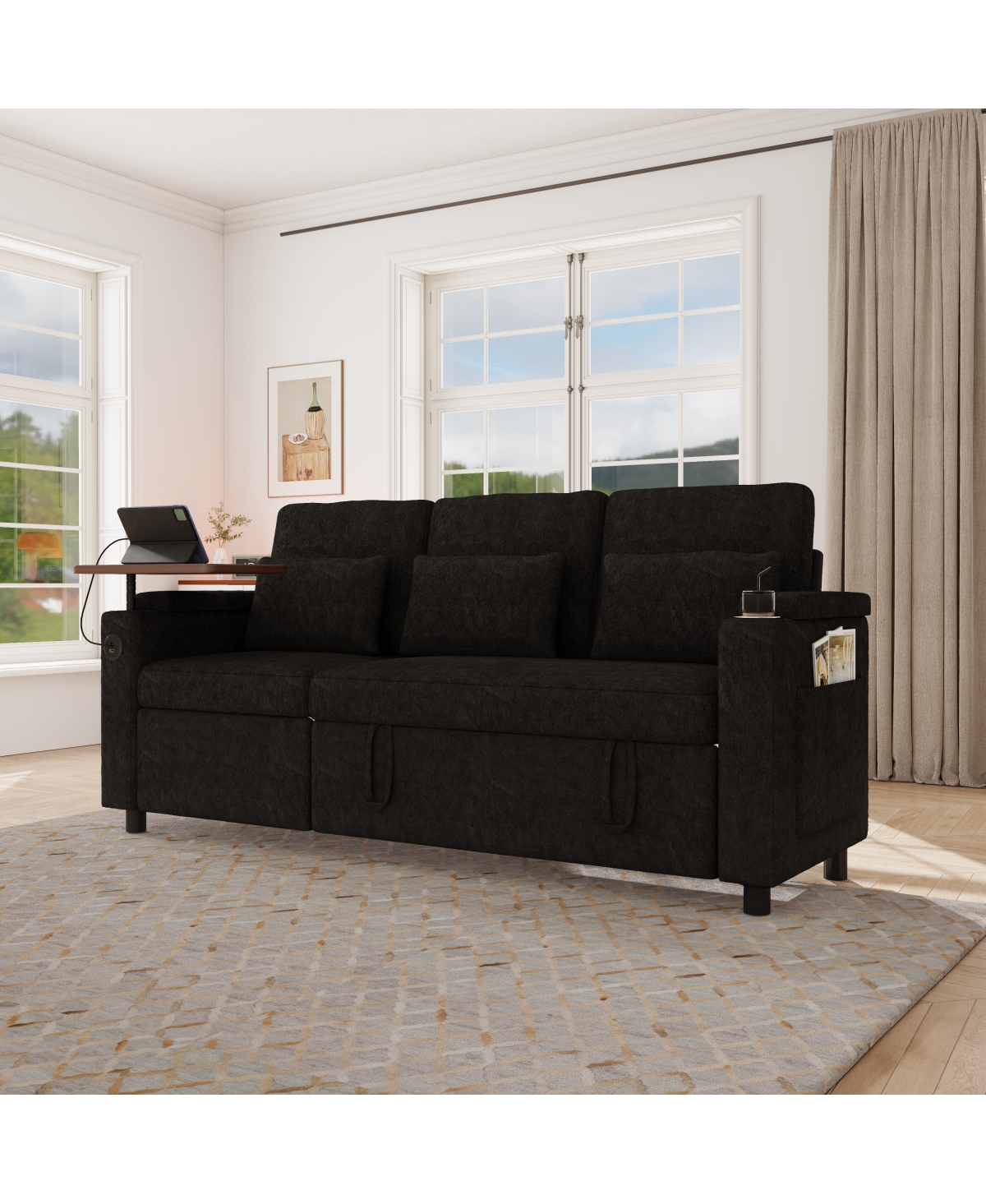 Streamdale Furniture 81" 3-in-1 Foldable Sofa Bed with Usb Ports