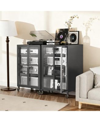35.8" Media Storage Cabinet with Wheels and 4 Adjustable Glass Shelves
