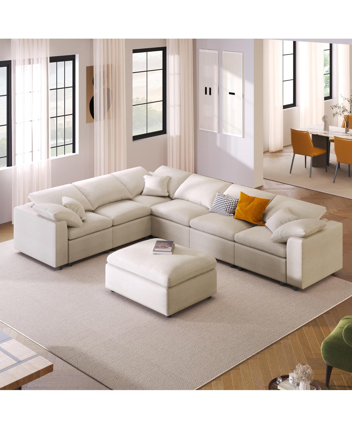 Streamdale Furniture 120.8" 7-Seater Modular L-Shape Sectional Sofa with Movable Ottoman