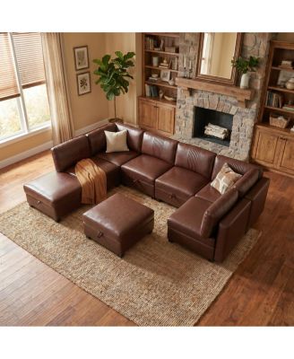Flexible Modular PU Sofa with Storage and Sleeper Function - 8 Seats
