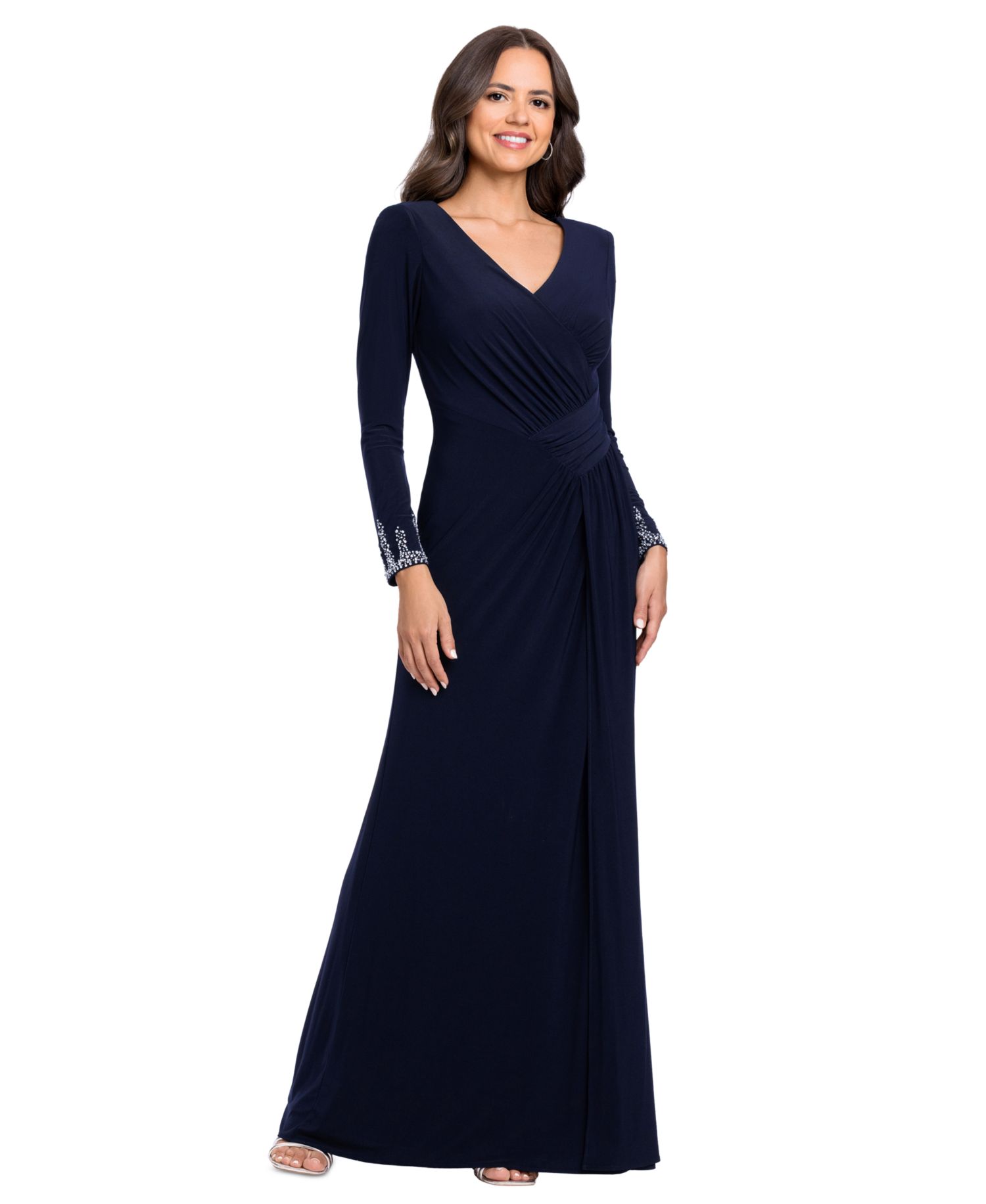 Women's V-Neck Gown with Embellished Cuff