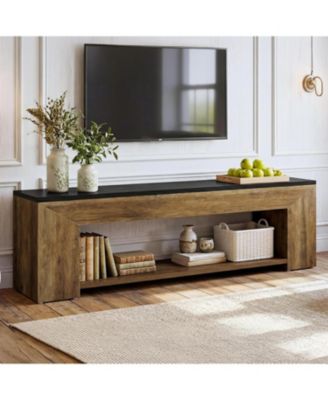 70.87" TV Stand for TVs up to 80": Farmhouse wooden entertainment center with open shelf. Low media console for living room, bedroom