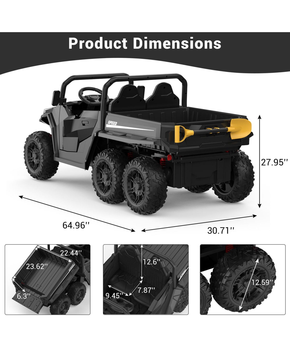homfan 24V 6 Wheel Ride-On Dump Truck with Electric Bed, 2-Seater, Ages 3-8