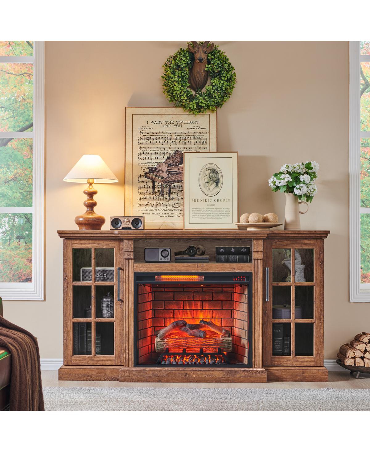 Streamdale Furniture 65" Fireplace Tv Stand for TVs up to 75" with 28" Electric Fireplace and Led
