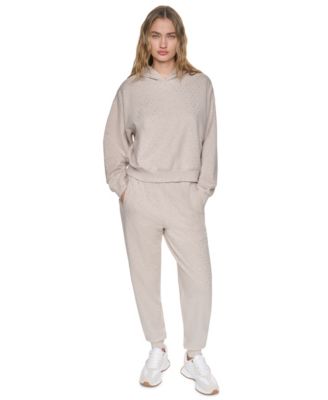 Women's Rhinestone Hooded Pull-On Sweatshirt and High-Rise Rhinestone Pull-On Jogger Pants