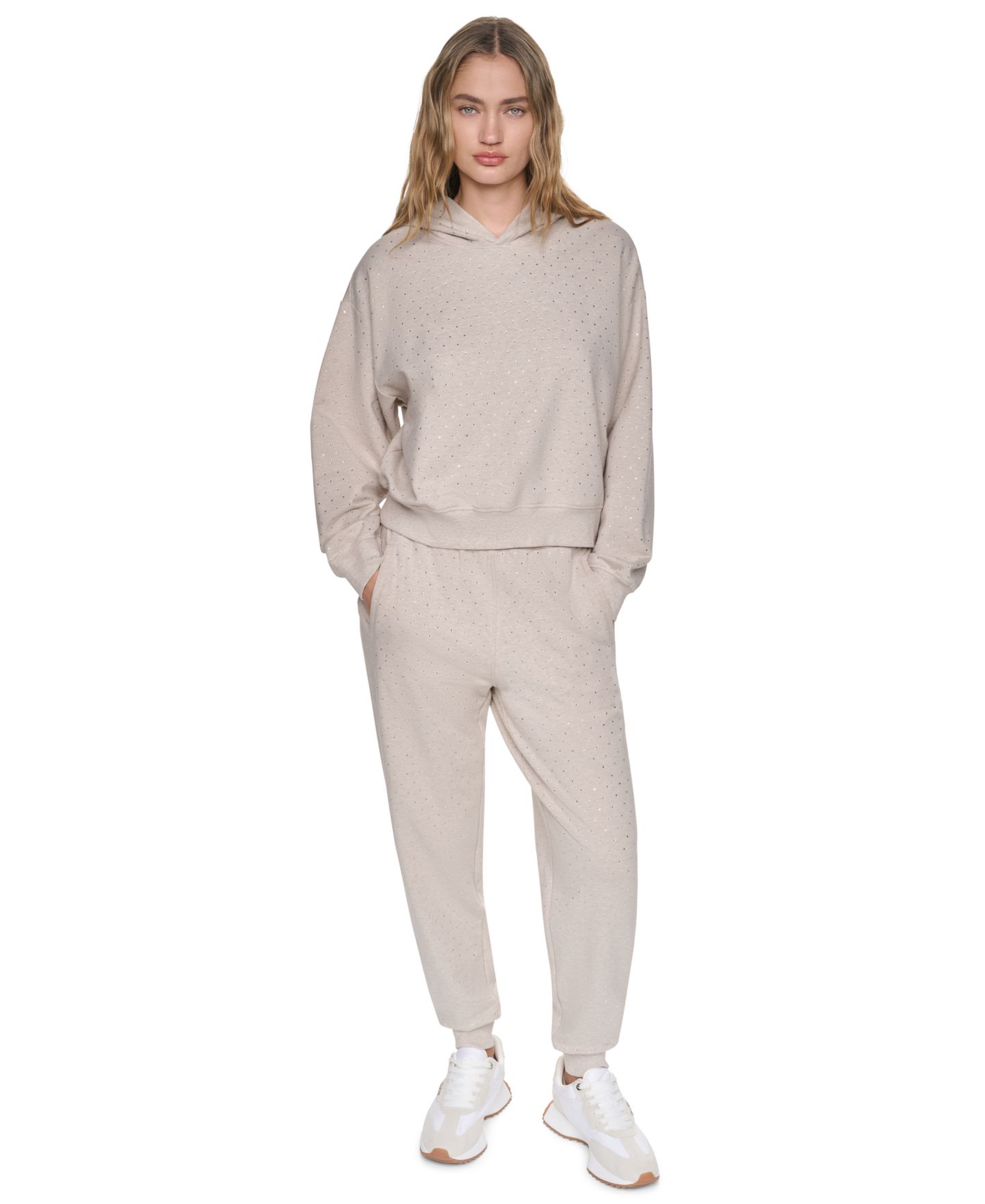 Женский свитшот DKNY Jeans Rhinestone Hooded Pull-On, цвет: Меланжевый / Прозрачный — фото 2