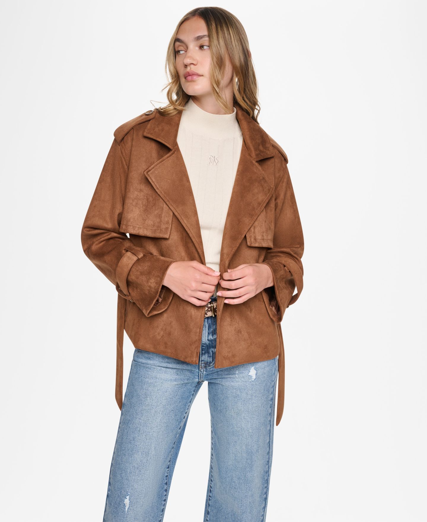 Женская куртка DKNY Jeans Faux Suede Short Trench, цвет: Burnt Sugar — фото 2