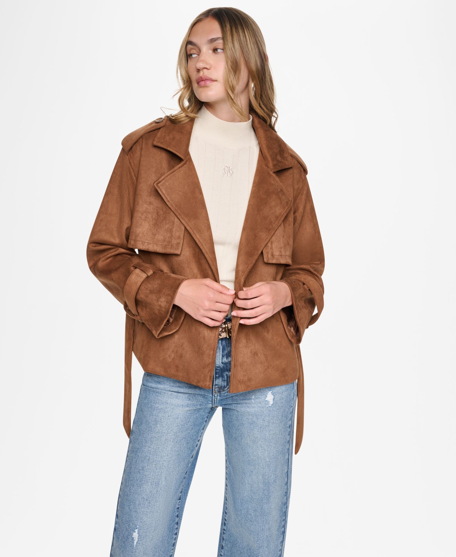 Women's Faux Suede Short Trench Jacket