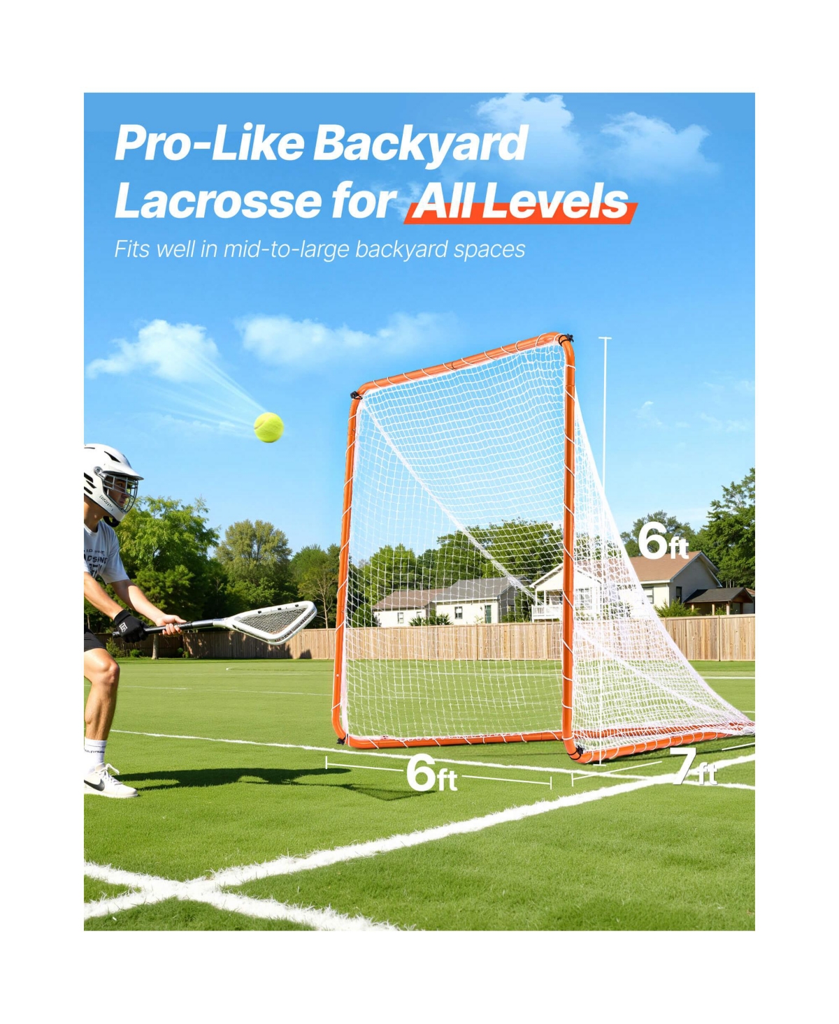 Vevor 6'x6' Lacrosse Goal Net Portable Backyard Training Equipment Carry Bag