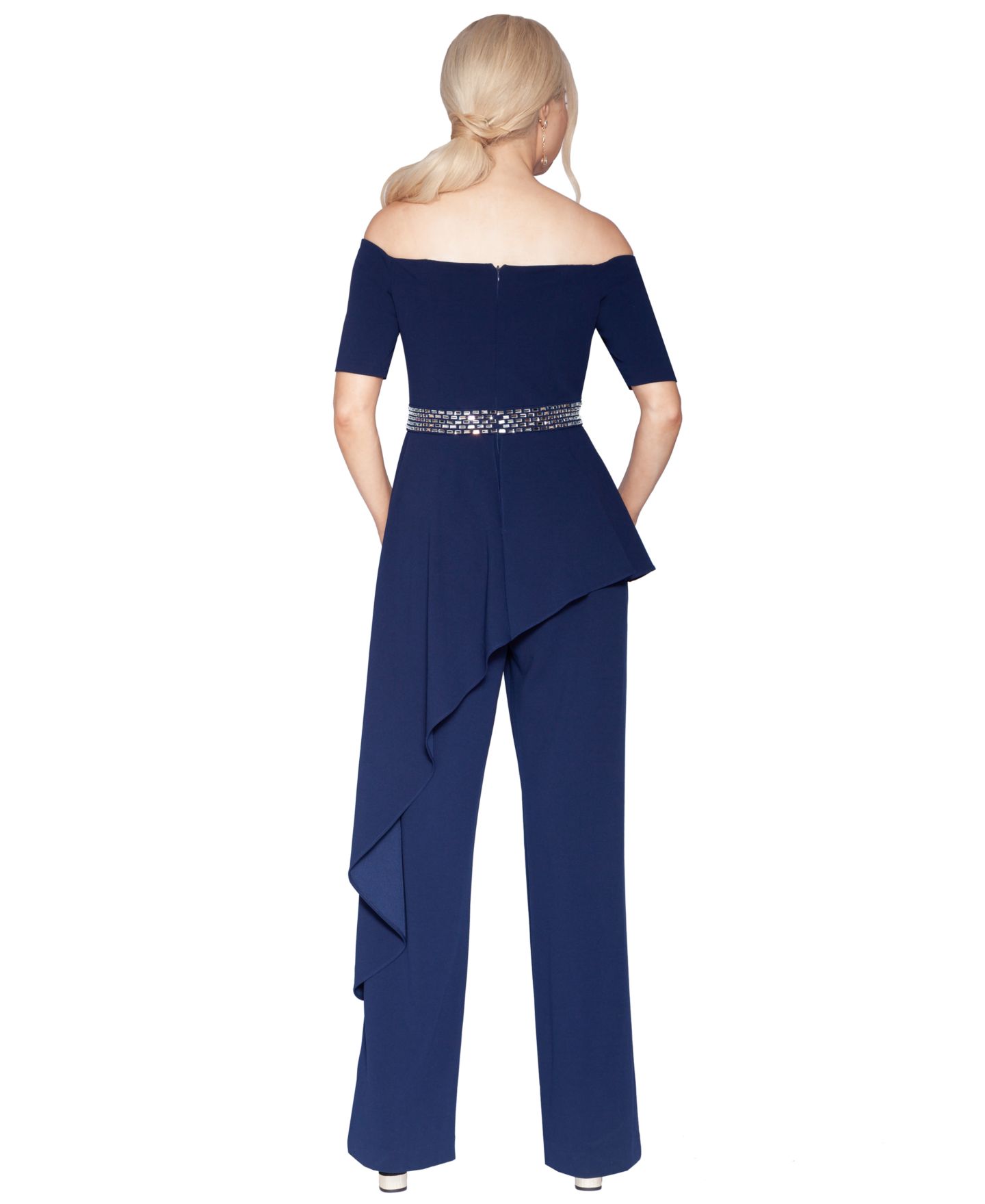 Женский комбинезон WHITE TIE by Shani Embellished-Waist Jumpsuit, цвет: Тёмно-синий — фото 2