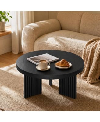 33.5" Round Coffee Table, Circle Center Table with Fluted Legs and 1.3" Thick Top, Accent Cocktail Tables for Living Room, Bedroom, Easy Assembly