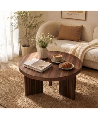 33.5" Round Coffee Table, Circle Center Table with Fluted Legs and 1.3" Thick Top, Accent Cocktail Tables for Living Room, Bedroom, Easy Assembly
