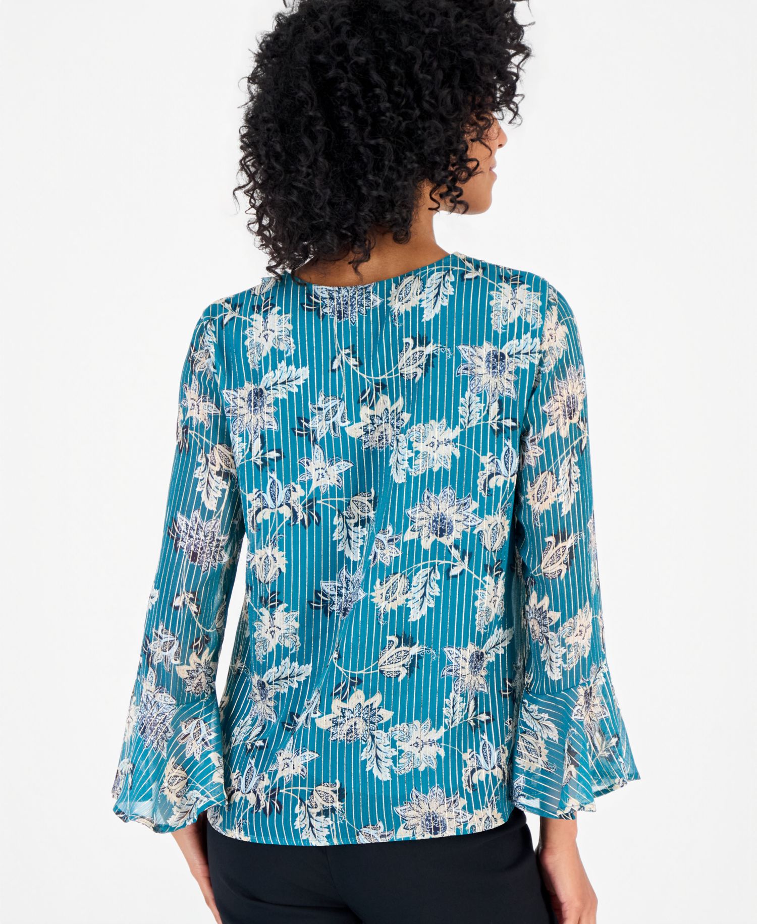 Women's Shine Floral V-Neck Bell Sleeves Printed Blouse