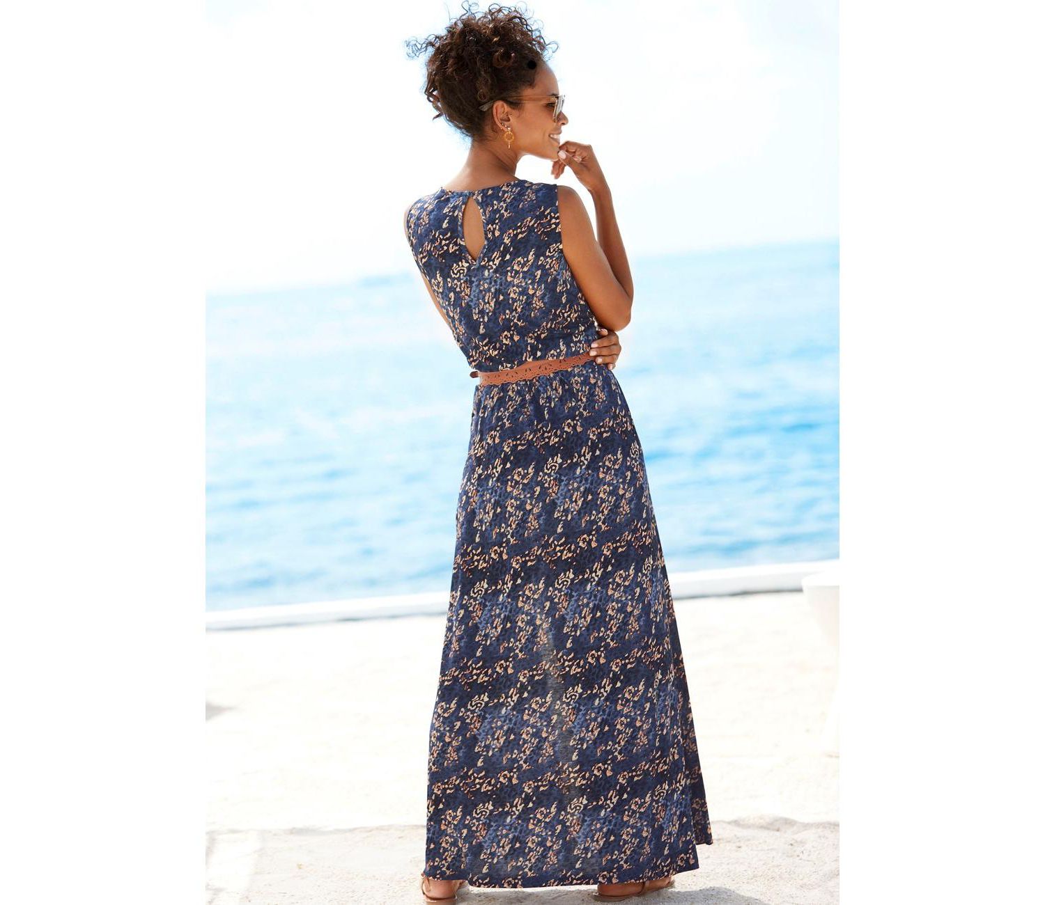 Women's Viscose Animal Print Sleeveless Elastic-Waist Maxi Dress