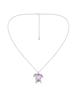 Pink Shell Inlay Fine Silver-Plated Turtle Slide Necklace
