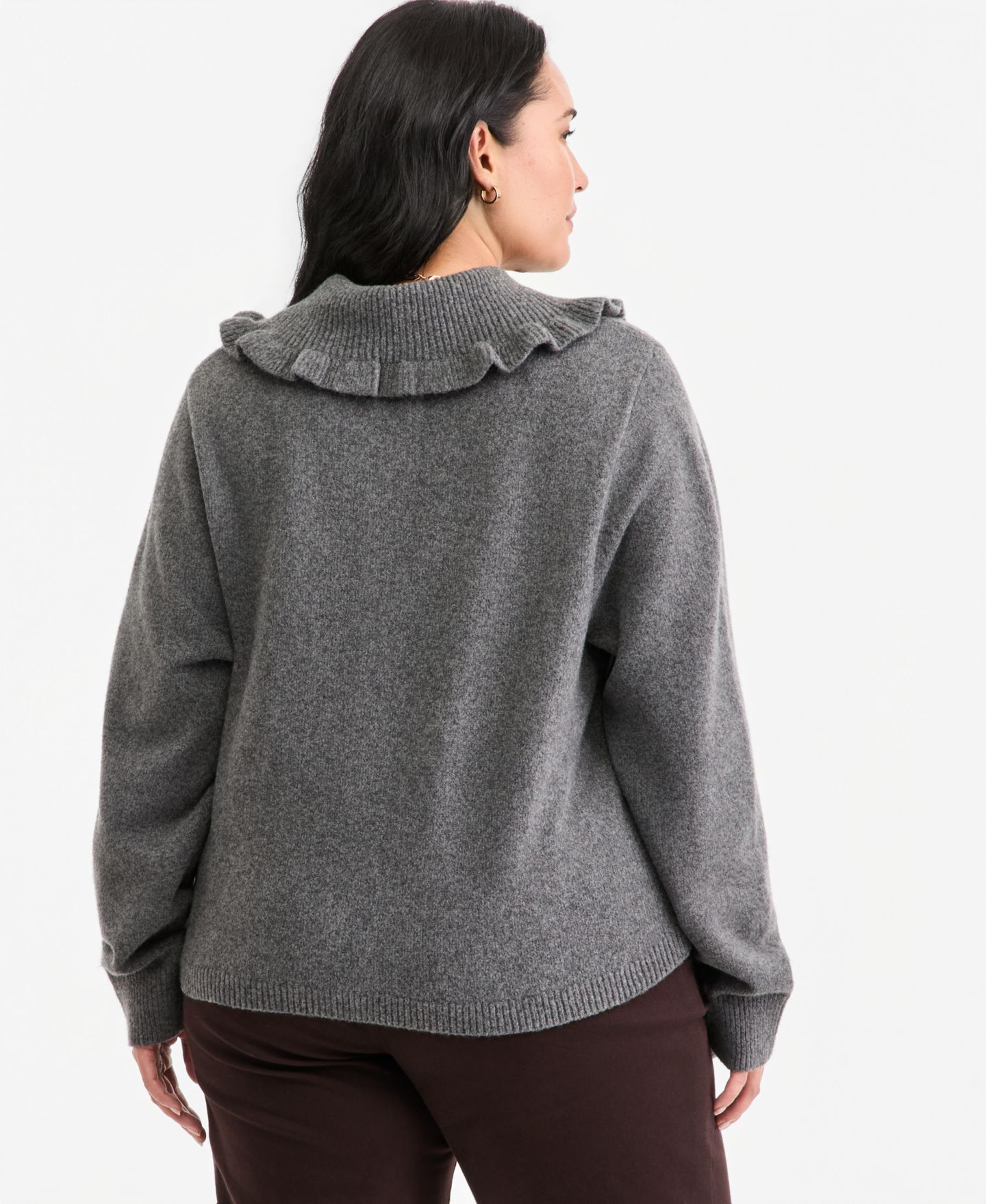 Женский кардиган On 34th Plus Size Ruffled Collar Long-Sleeve, цвет: Серый — фото 2