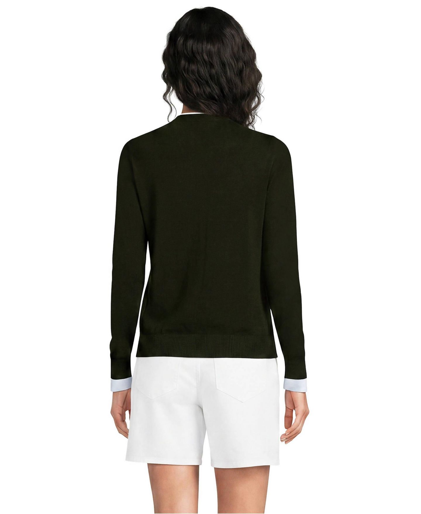 Женский кардиган Lands' End Drifter Lite Double Trim Cardigan, цвет: Чёрный / Белый — фото 3