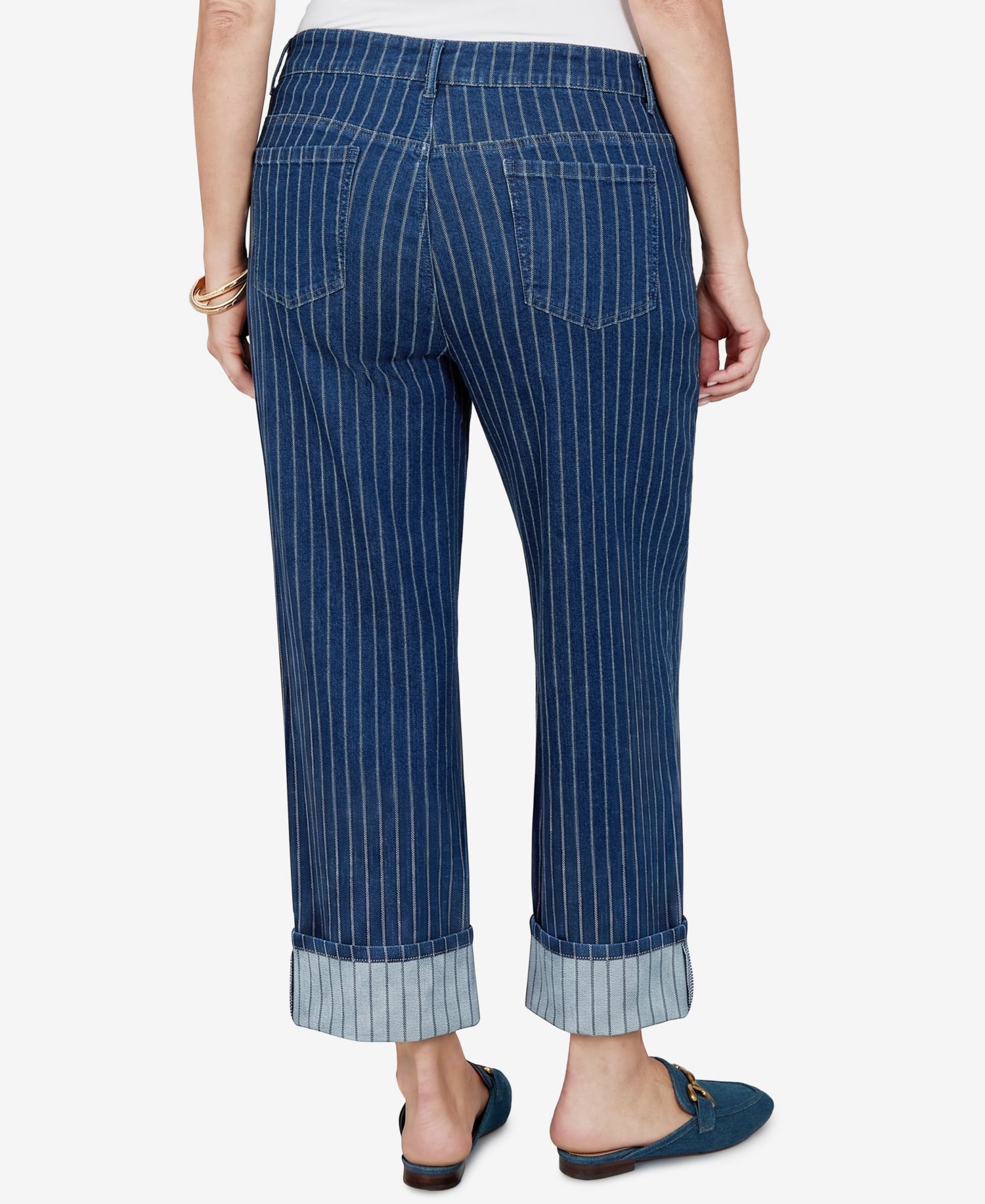 Plus Size Pinstripe Wide Cuff Denim Jeans