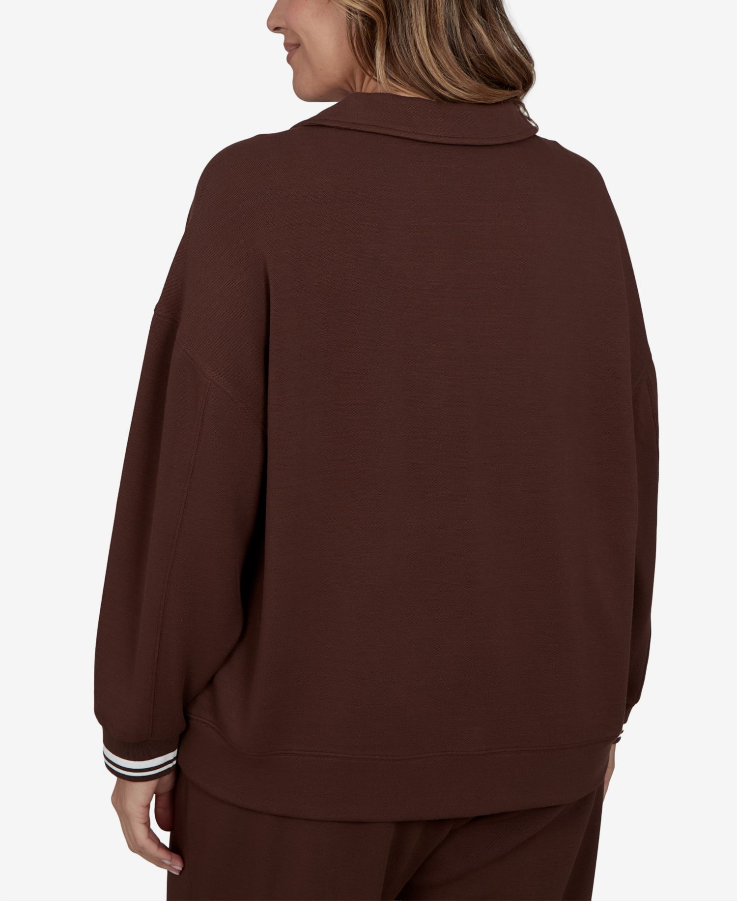 Plus Size Stripe Trim Drawstring Pullover Top