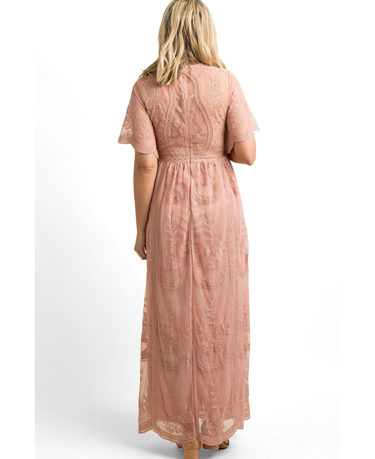 Pinkblush Women's Burgundy Lace Mesh Overlay Maxi Dress view 6 — MAYCSS fashion products