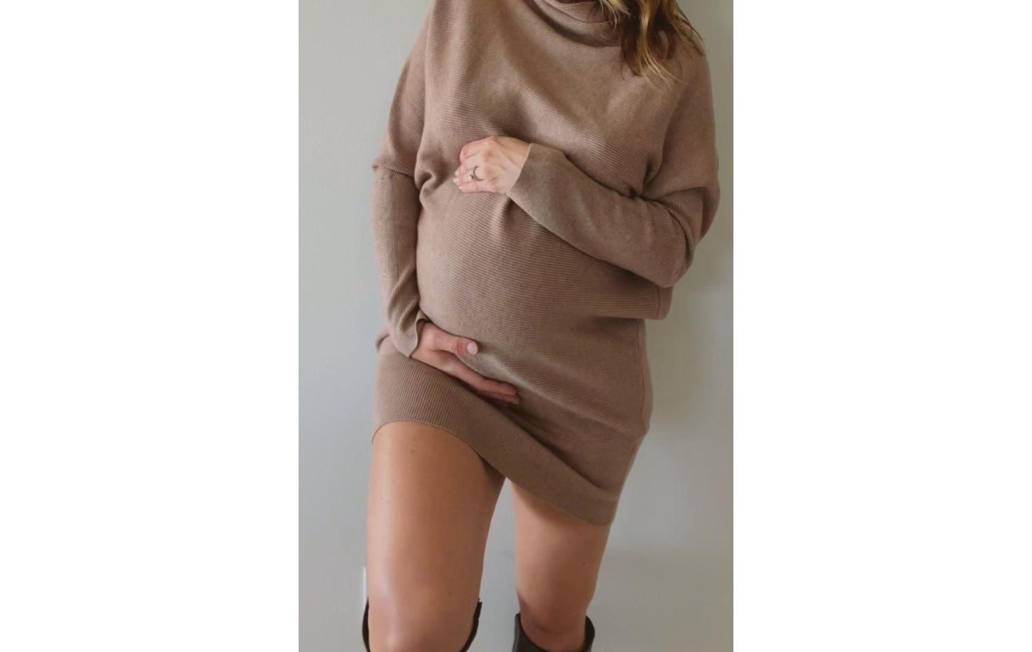 Women's Taupe Funnel Neck Dolman Sleeve Mini Dress