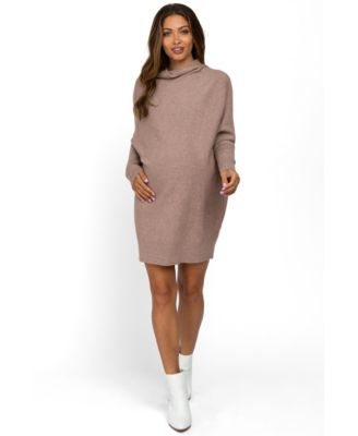 Women's Taupe Funnel Neck Dolman Sleeve Mini Dress