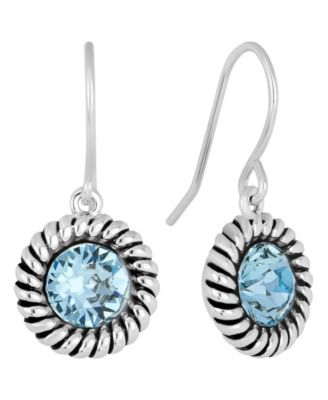 Sterling Silver 6mm Crystal Round Rope Edge Drop Earrings