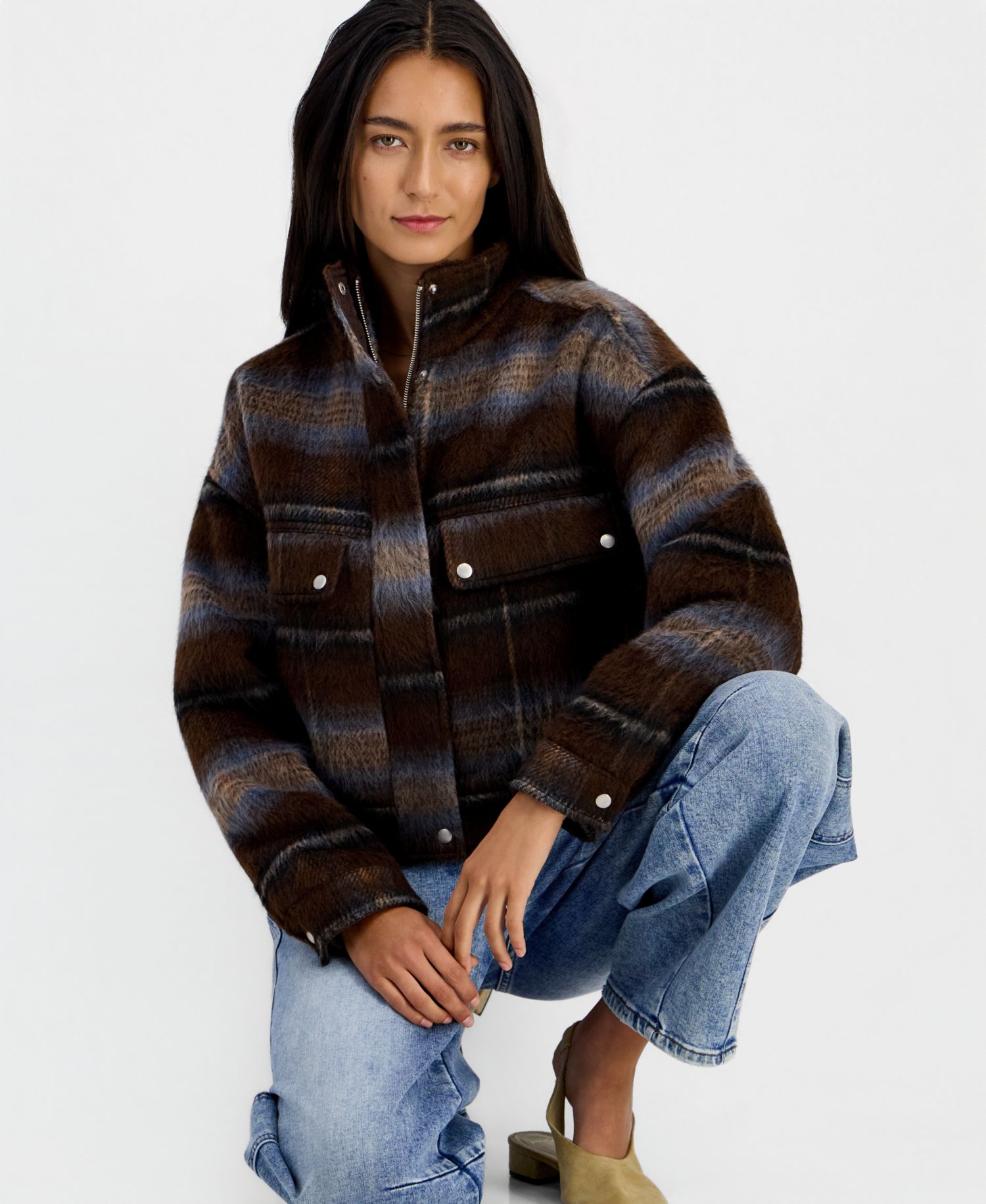 Women's Plaid Corduroy Bomber Jacket