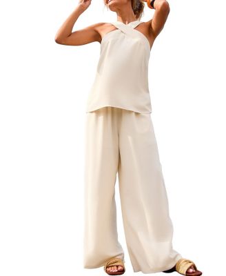 Women's Ivory Serenity Cross Halter Wide Leg Two Piece Set
