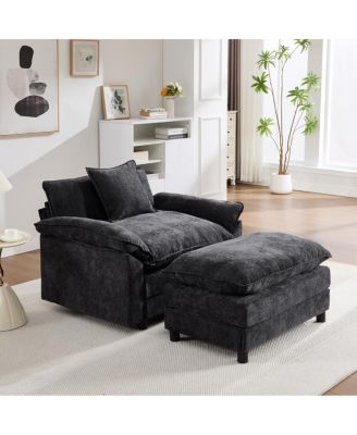 Modern Chenille Accent Chair with Ottoman
