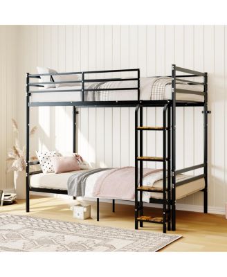 Twin Over Twin Metal Bunk Bed with Ladder, Space Saving