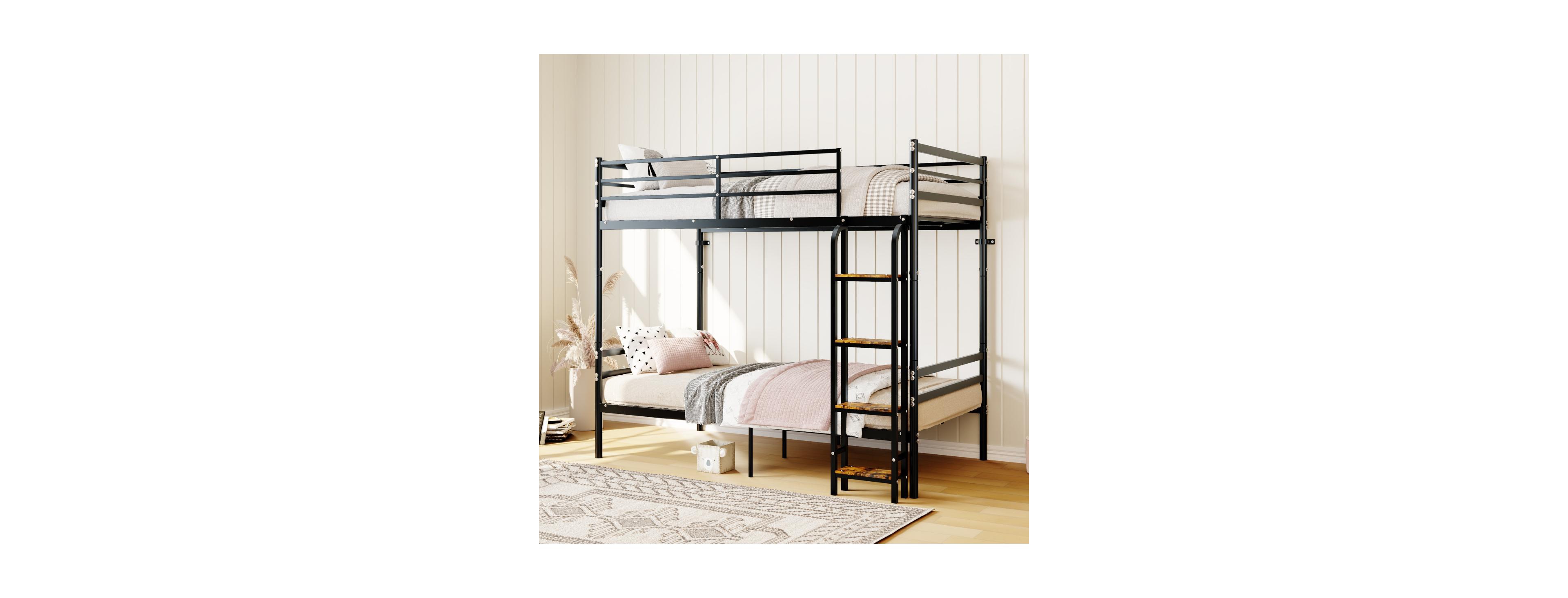 Streamdale Furniture Twin Over Twin Metal Bunk Bed with Ladder