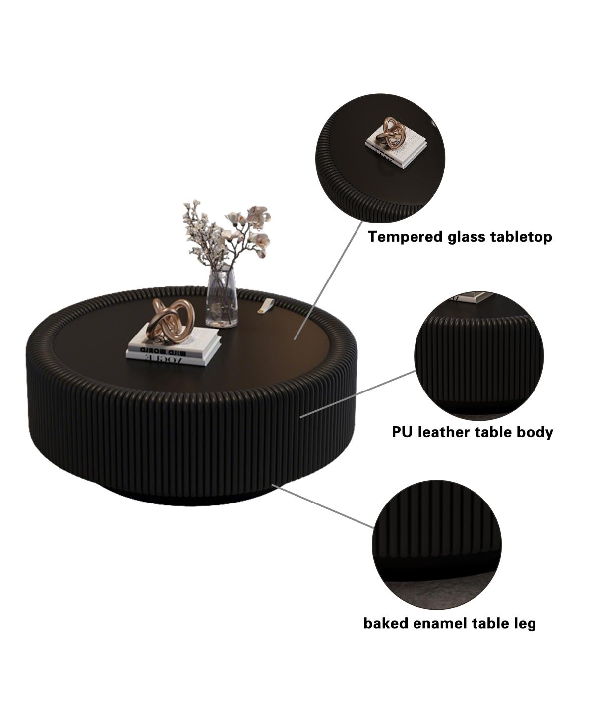 Streamdale Furniture Round Fluted Coffee Table with Tempered Glass Top and Hidden Storage
