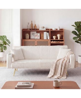  74.01" Minimalist Corduroy Sofa Bed with Pillows, 3-Level Adjustable