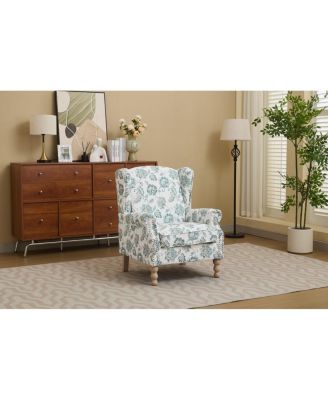  Modern Floral Accent Chair with Retro Wood Legs
