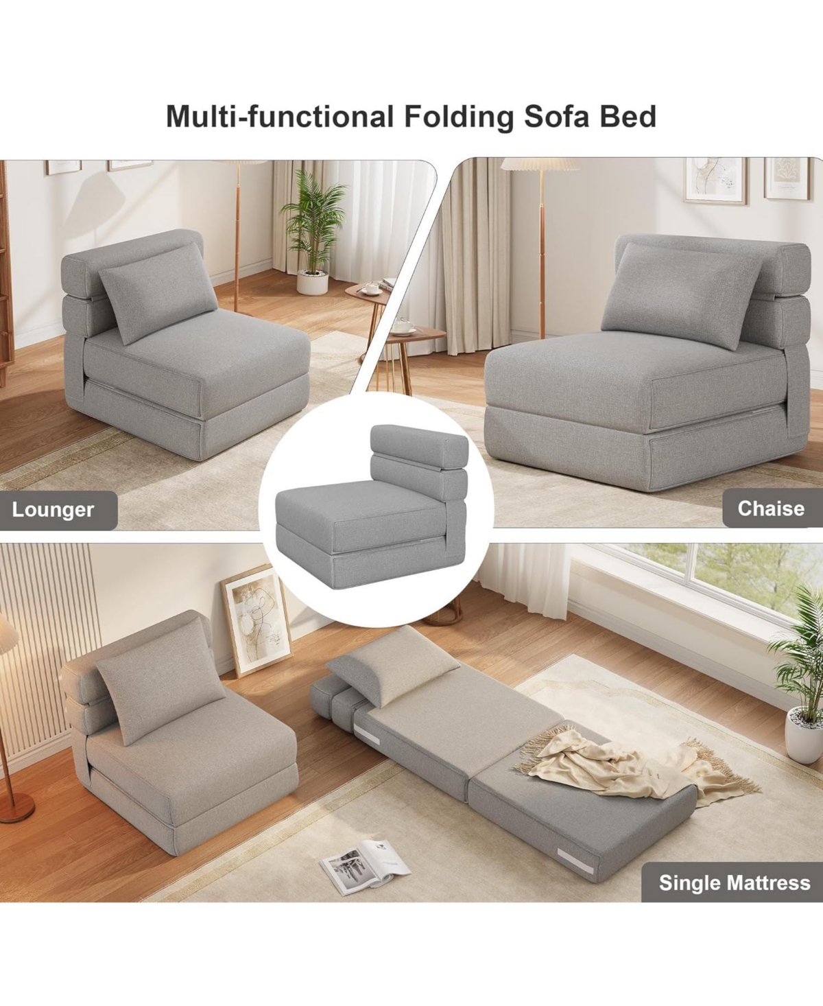 gaomon Folding Sofa Bed With Upgraded Pillow, Convertible Sleeper Chair- Modern Comfortable Sofa Bed Linen Fabric