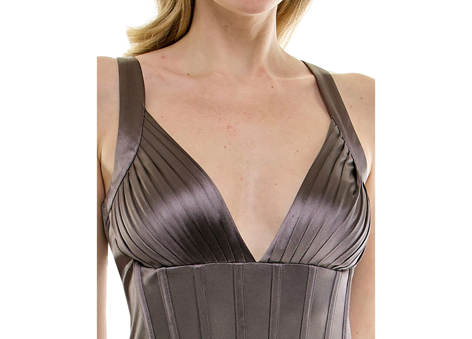 Juniors' V-Neck Satin Corset Maxi Dress