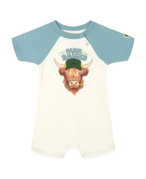 Комбинезон John Deere ( new born to 24 M) One Piece Short Sleeve Romper для мальчиков-малышей, цвет: Слоновая кость синий