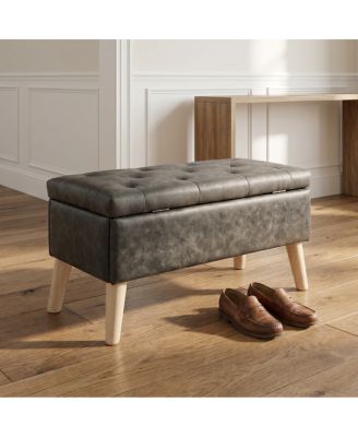 32" Wide Upholstered Storage Ottoman Bench with Built-in Tray