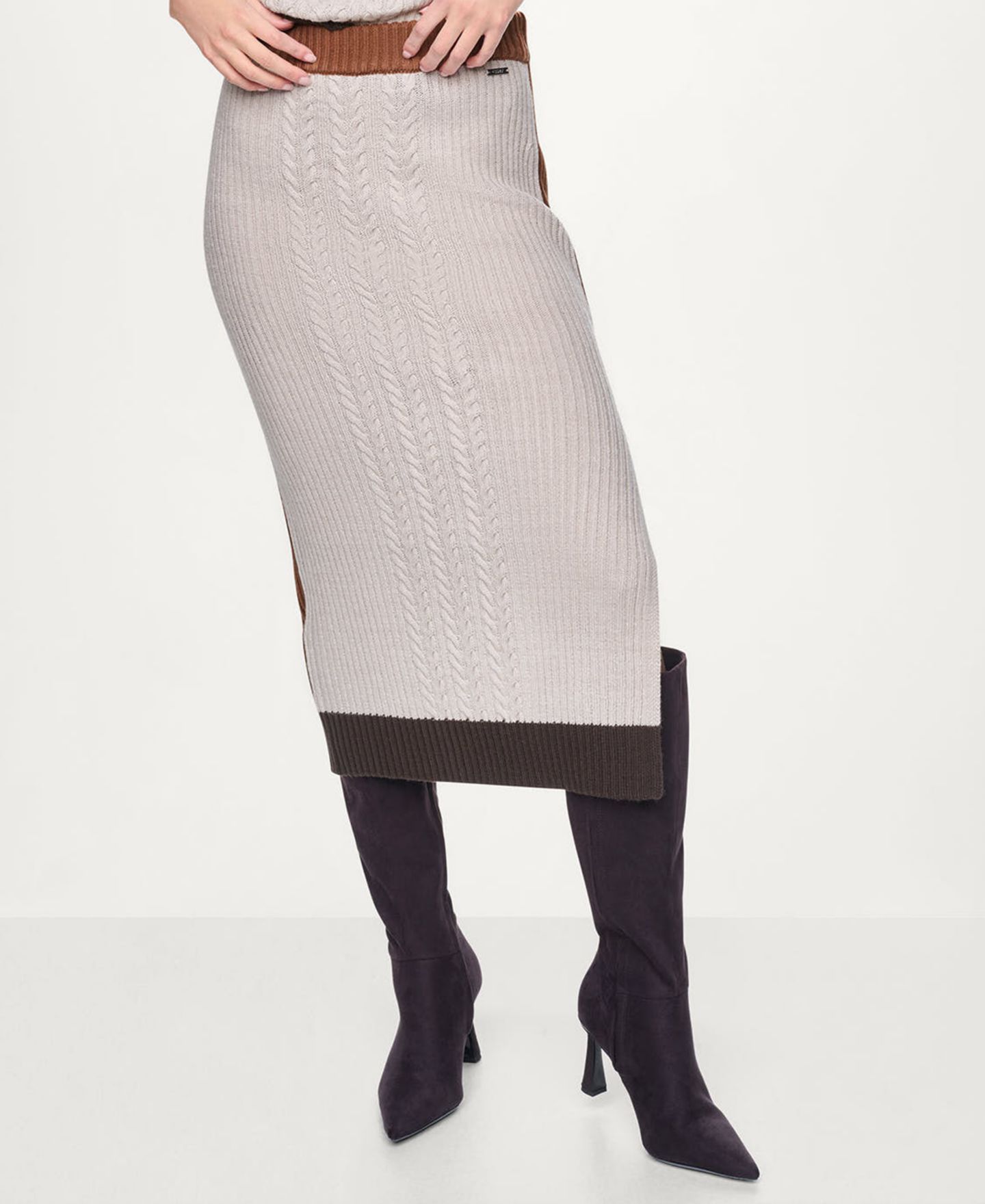 Женская юбка DKNY Jeans Color Block Ribbed Midi Pencil, цвет: Меланжевый — фото 3