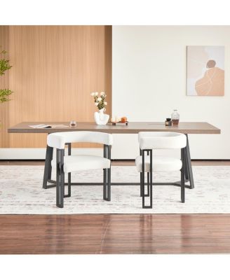 Upholstered Dining Armchairs, Set of 2, Fabric and Metal Frame