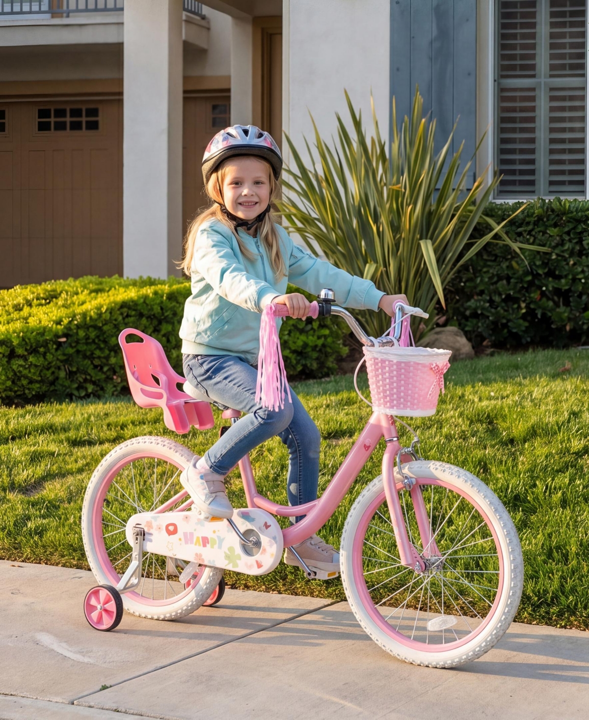 Sugift Kids Girls Bicycle with Front Basket, Doll Seat and Training Wheels