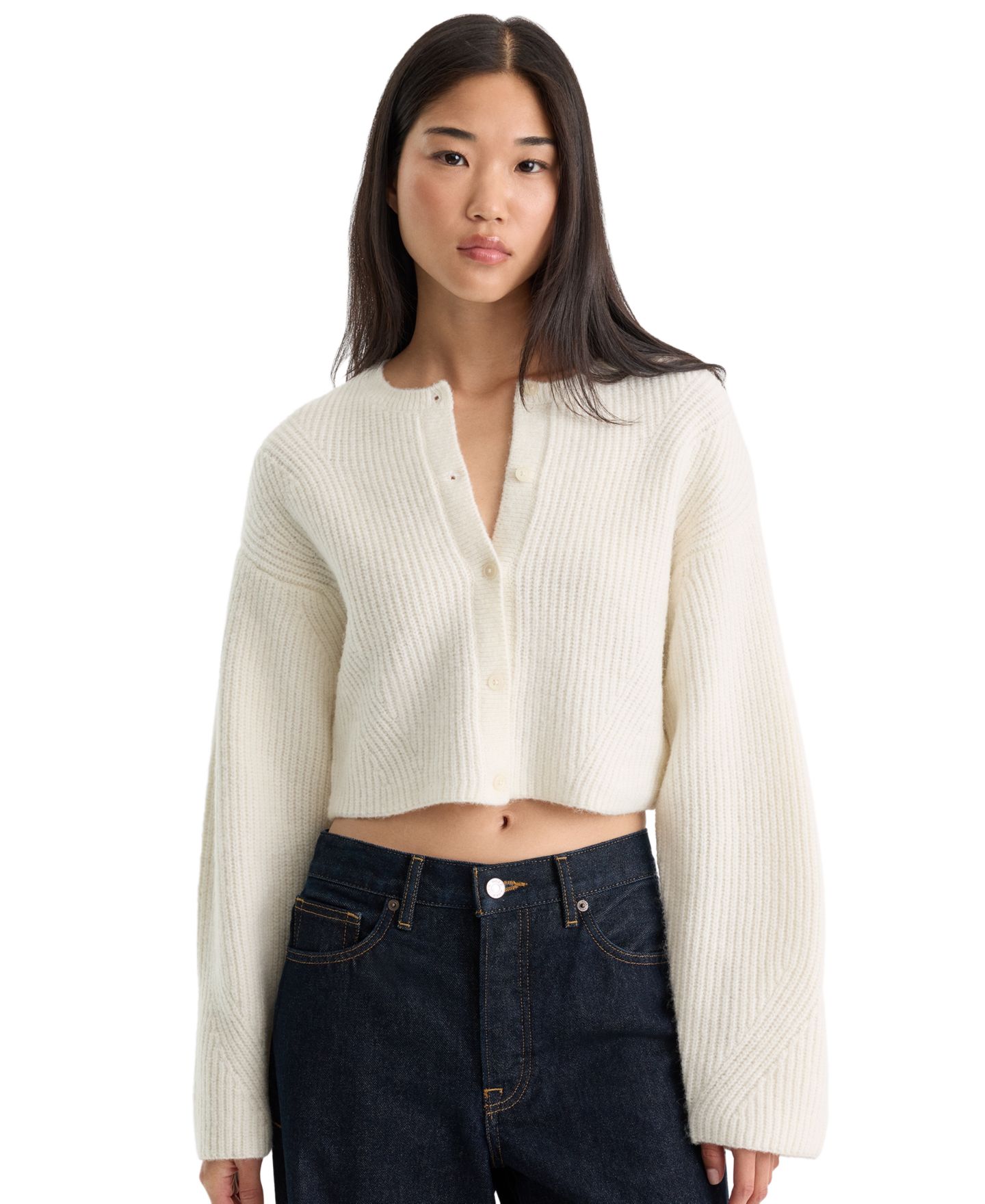 Женский кардиган Good American Long-Sleeve Cardigan, цвет: Меловой — фото 4