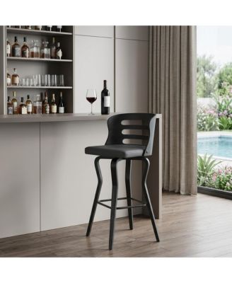 29" Faux Leather and Iron Swivel Low Back Bar Height Bar Chair