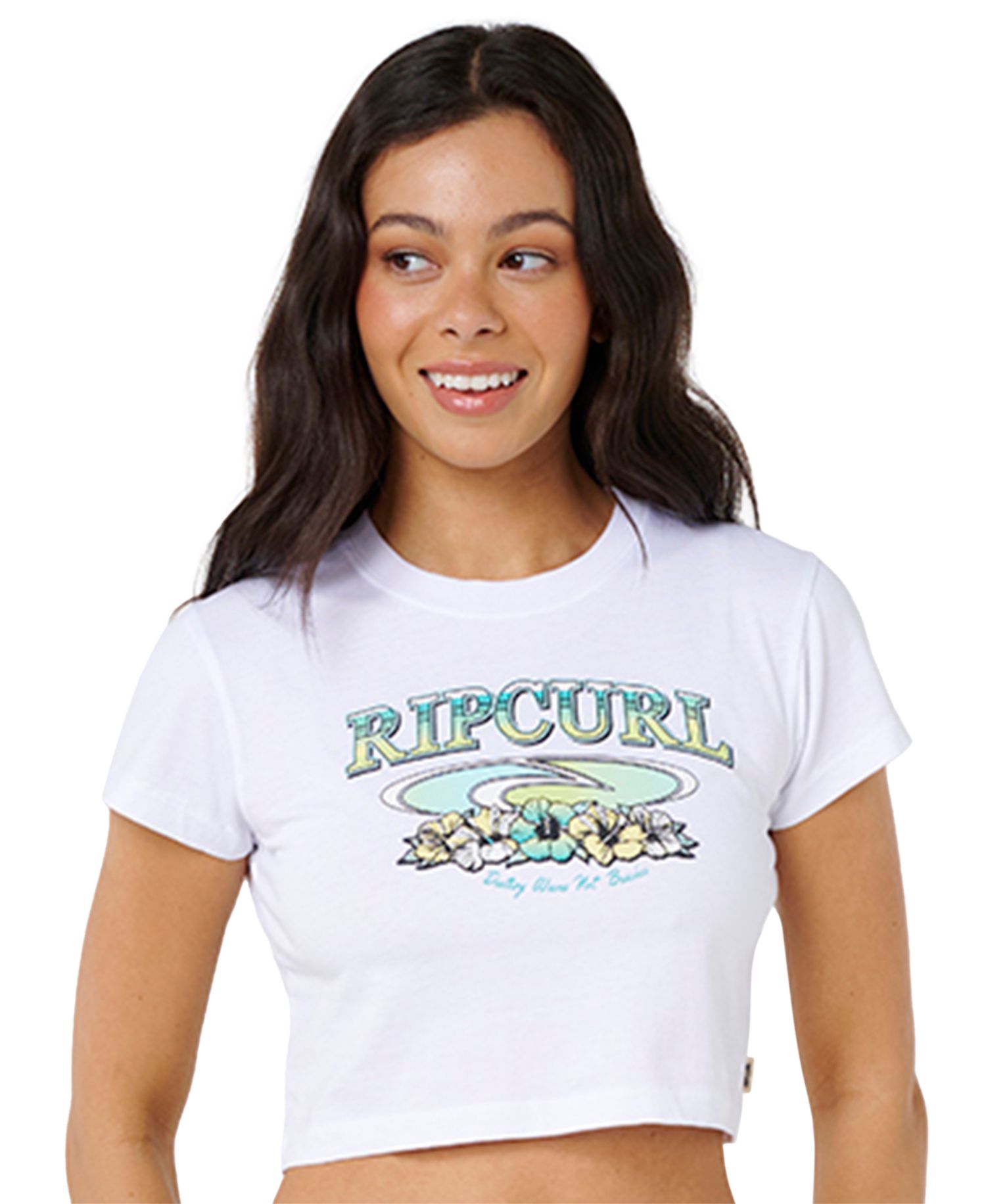 Women's Catalina Island Cropped Stone-Washed Front-Print Baby T-Shirt