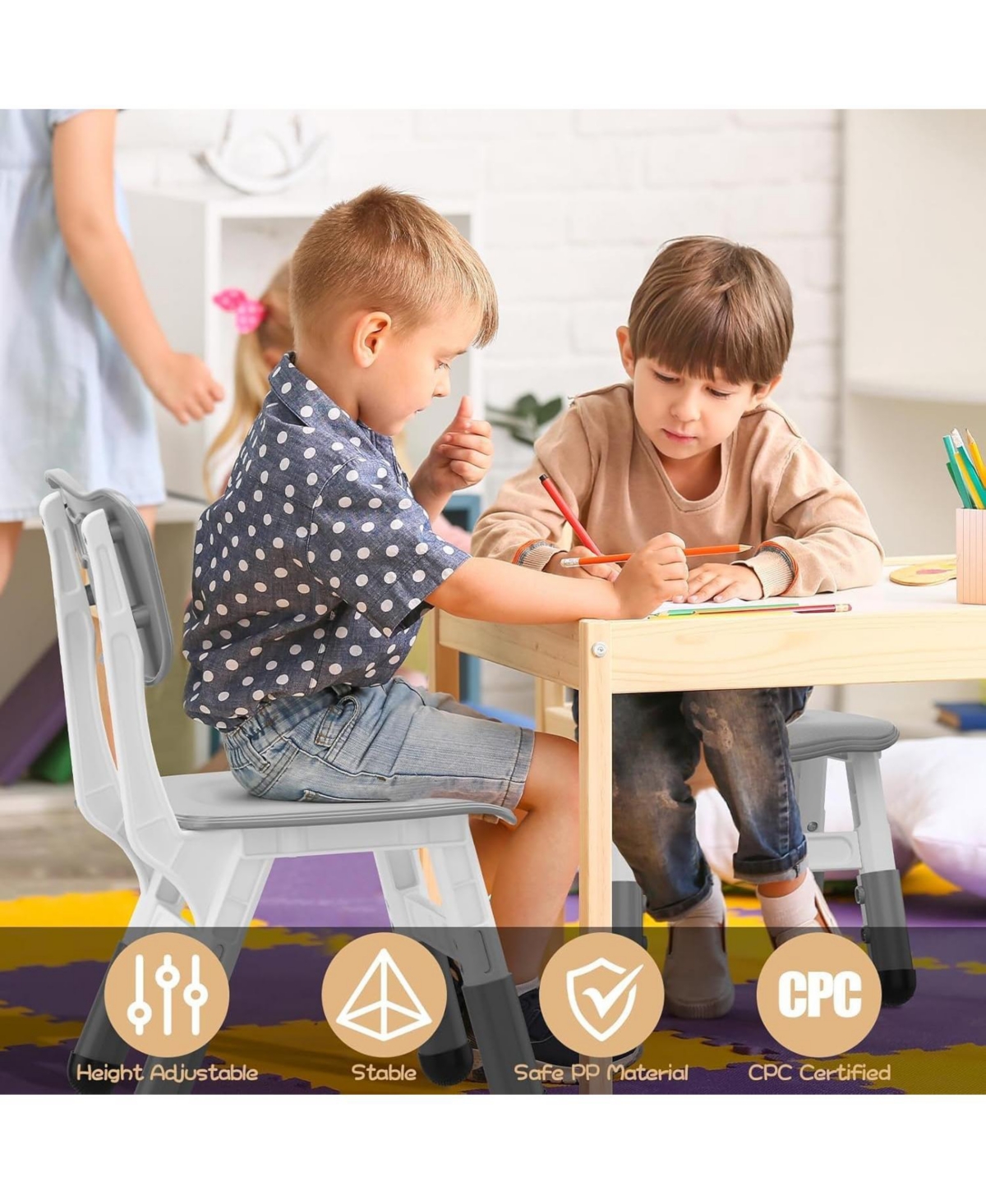 homfan 4 Pack Adjustable Height Kids Plastic Chairs Set