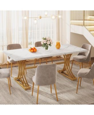 63' Dinning Table,for 4-6,Luxrious Design,Faux Marble Tabletop,Sleek Metal Legs,Ideal for Kitchens.No chairs attached