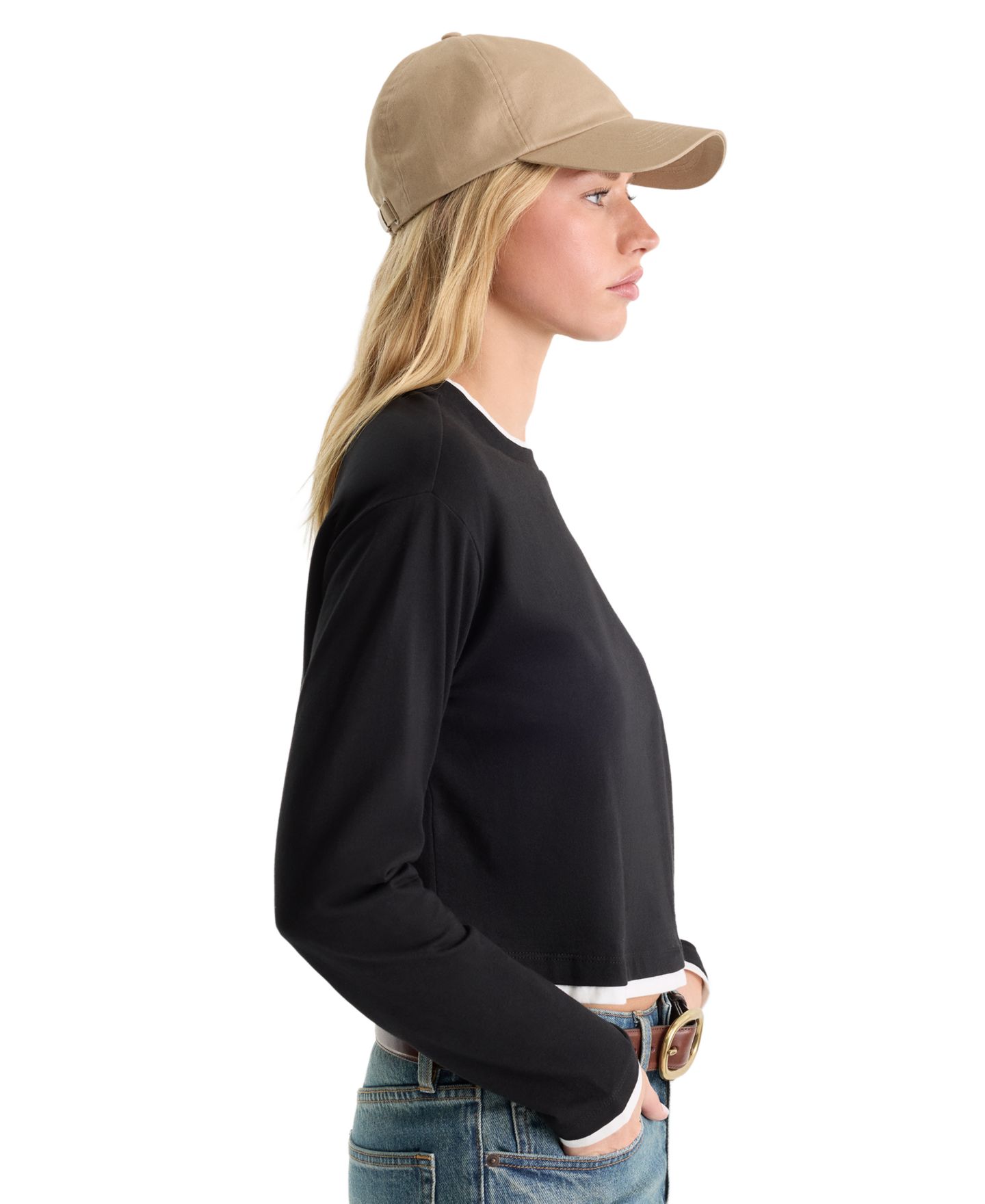 Женский топ Good American Long-Sleeve Layered Top, цвет: Чёрный — фото 3