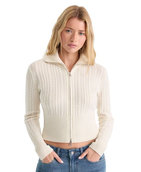 Женский свитер Good American Spread Collar Zip-Front, цвет: Меловой