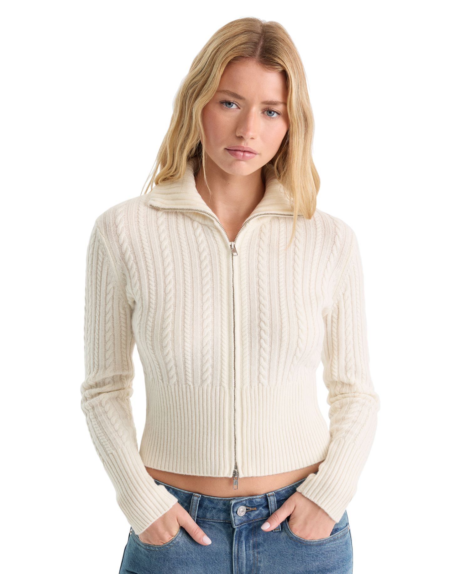Women's Spread Collar Zip-Front Sweater